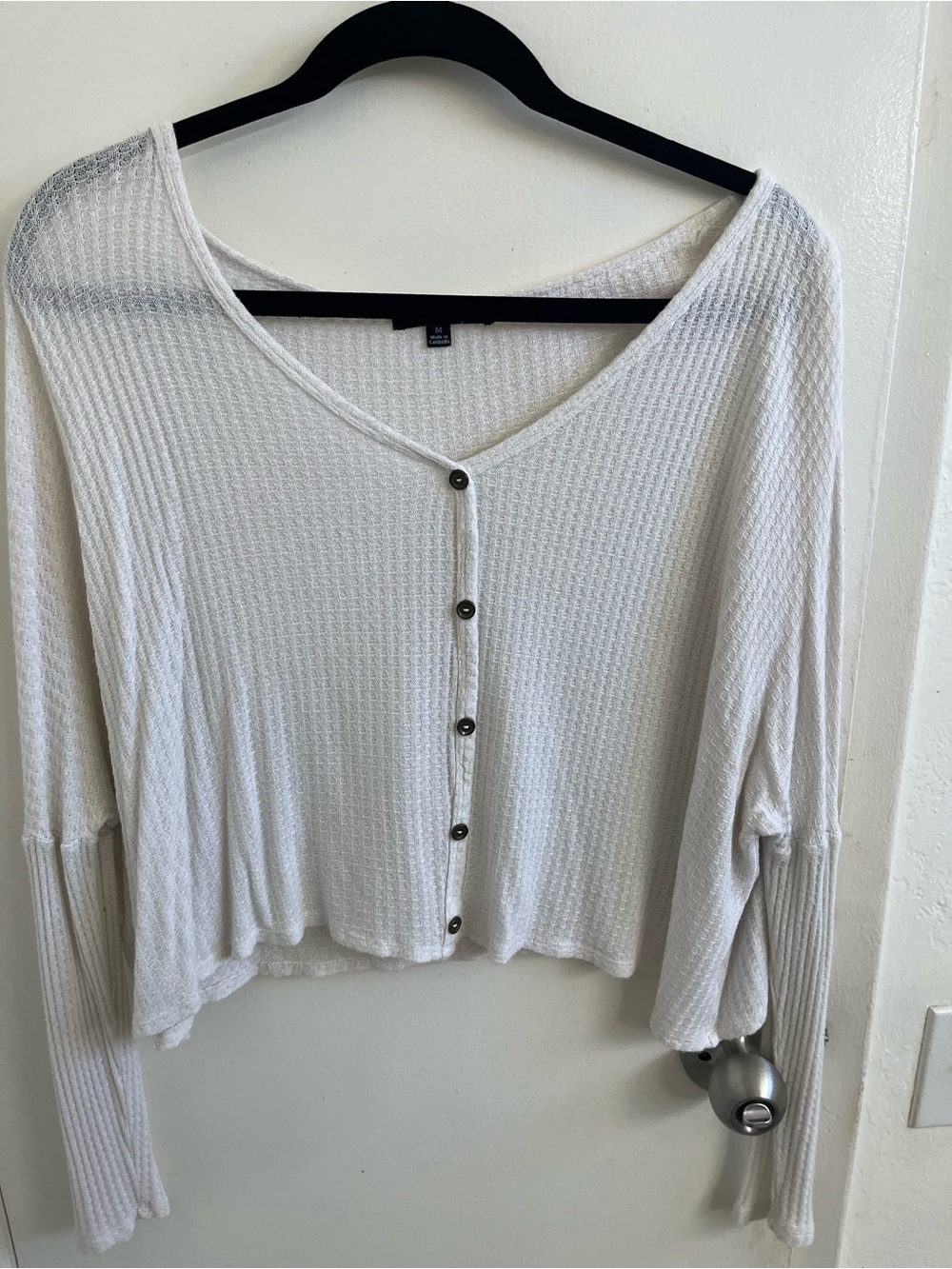 Ambiance White Waffle Knit Button-Front Top